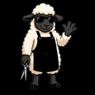 ShearBookings mascot — a stylish sheep barber waving hello